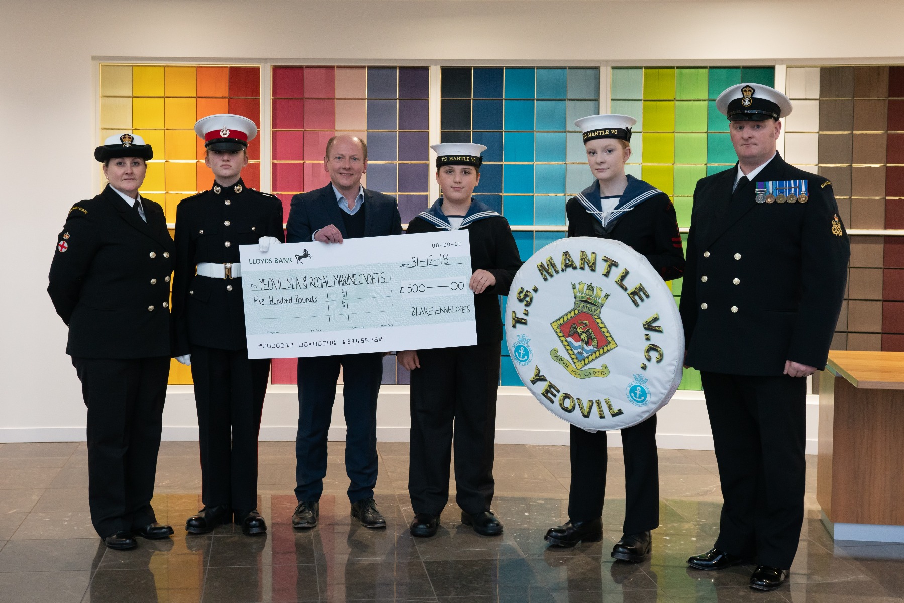 T S Mantle Cadets with cheque
