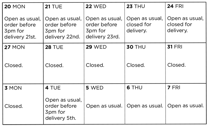 Our opening times